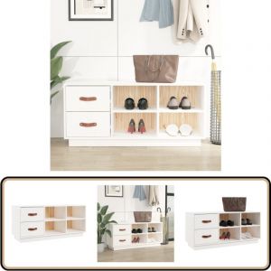 Banc à chaussures Blanc 100x34x45 cm Bois de pin massif - Banc Chaussure - Rangement Chaussures - Entrée - Bois Pin - Mobilier Intérieur