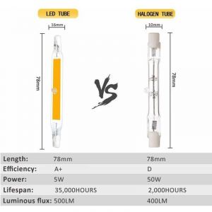Ampoules LED R7S 78mm LED 5W Blanc Chaud 3000K, 500LM, R7S J78 COB LED Lin&eacute;aire Remplacer Crayon Halog&egrave;ne 40W 50W, Ampoule R7S LED 78mm Slim pour