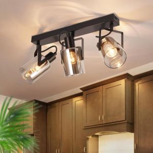 ZMH - Plafonnier 3 Spots E14 Vintage Gris Fumée Verre Cylindre Orientable 350°Spot de plafond pour salon hall chambre cuisine