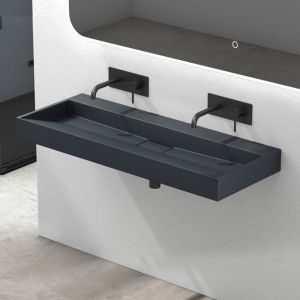 Mai&mai - Lavabo Salle de Bains Vasque &agrave; Poser Rectangulaire Lavabo Suspendu Gris Noir Mat 120x46x11cm Col19-1200