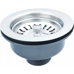 Bonde D'&eacute;vier sans Trop Plein Panier Inox &oslash; 114 mm 1&frac12;", Acier Inoxydable + ABS, Bonde + Panier