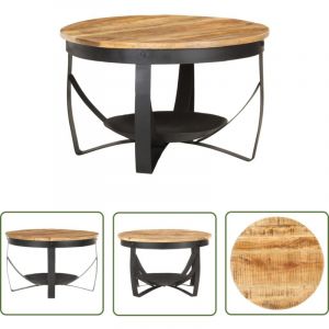 The Living Store Table basse Ø68x43 cm Bois de manguier brut - Table Basse Industrielle - Table Basse Design - Table Basse Bois - Table Basse