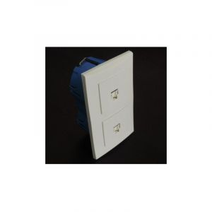 Kit encastr&eacute; de 2 prises RJ45 CAT5 UTP verticale avec plaque blanche et boite placo entraxe 57mm sp&eacute;cial renovation pret &agrave; poser