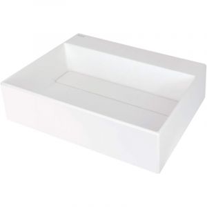 Vasque &agrave; poser en granit avec base pour robinet et couvercle de cuve finition alb&acirc;tre 50x40 cm - Sofyro