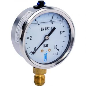 Distrilabo - Manom&egrave;tre bain d'huile inox - raccord vertical 15x21 - cadran &Oslash;100mm 0 &agrave; 4bars