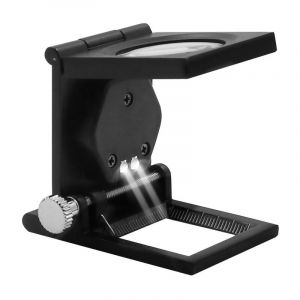 Lntyq - 10X 25 mm Loupe de Table Compte-Fils en Alliage de Zinc et Verre Pliable avec 2led Loupe de Lecture Grande Lentille pour Travail Bureau