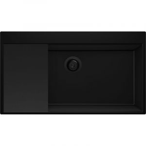 PRIMAGRAN Evier Cuisine en Granit 88x50cm,Lavabo 1 bac + Kit de Vidage + Planche &agrave; D&eacute;couper, &Eacute;vier &agrave; Encastrer au meuble 90cm - Oslo, Tout Noir