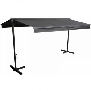 Happy Garden - Store double pente frene sur pieds 3,95 x 3 m - Toile anthracite et structure grise