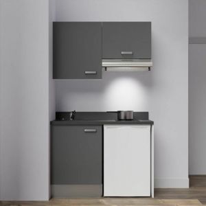 Kitchenette K01L - 120 cm - emplacements frigo top et hotte-Gris-Nero-&eacute;vier &agrave; gauche