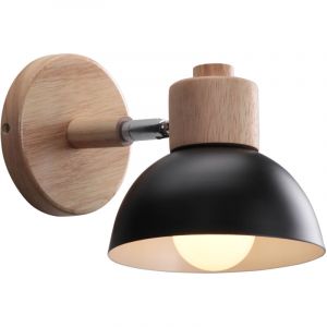 Applique Murale R&eacute;tro E27 Int&eacute;rieur Lampe Murale Fer Forg&eacute; Bois Luminaire Murale Noir Chambre Salon Couloir &Oslash;15CM - 1Pcs