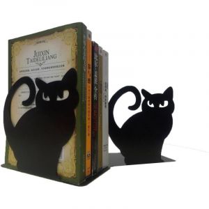 1 paire de serre-livres d&eacute;coratifs en m&eacute;tal en forme de chat persan pour &eacute;tag&egrave;res Noir