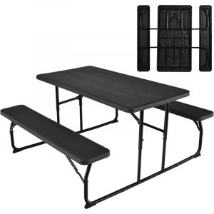 Costway - Ensemble Table et Bancs Pliant de Pique-Nique avec Cadre en Métal, Ensemble de Jardin Surface Imperméable Banc Charge 250KG pour 4 à 6