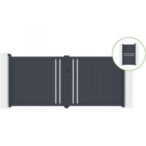 Casanoov - Portail battant 3,5m giona H.160cm alu gris + Portillon 1M cimone H.160cm alu