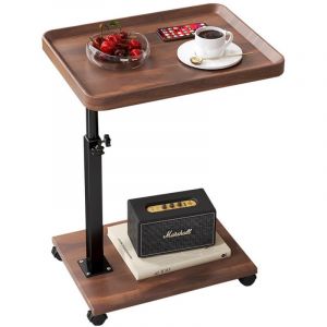 Table d'appoint à roulettes, table basse, moderne, réglable en hauteur, en bois, pivotante à 360°, table de canapé/ordinateur portable, table de lit,