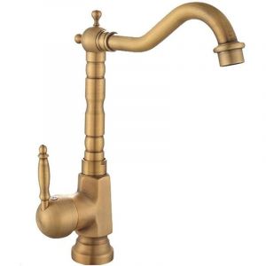 Robinet de cuisine, robinet en laiton antique, robinet r&eacute;tro eau chaude/eau froide, mitigeur monocommande, robinet monotrou, robinet de salle de bain