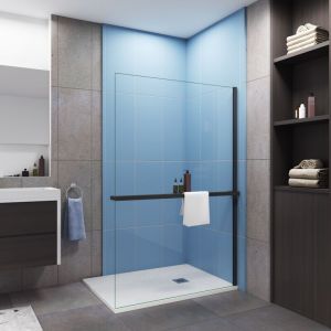 Etag&egrave;re de douche en alu noir pour paroi de douche largeur de 140cm, pour paroi de douche en verre 8mm,capacit&eacute; de charge 5kg