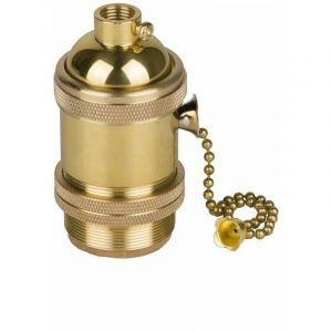 Tigrezy Vintage Support pour Ampoule E27 Douille Culot de Lampe Avec Interrupteur de Cha&icirc;ne en Cuivre Laiton Couleur Cuivre