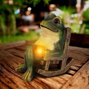 Statue de grenouille en résine imperméable, décoration d'extérieur pour jardin, avec lumières led à énergie solaire, idée cadeau pour femme et homme,