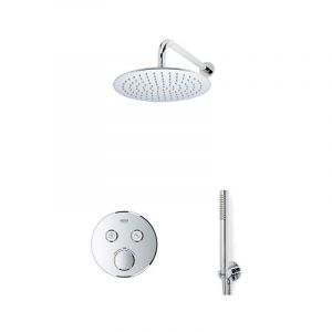 Grotherm Ensemble de douche avec partie encastrable et partie de finition et pomme de douche 25cm bras mural avec douchette stick, support et - Grohe