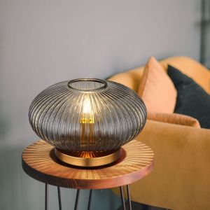 Globo Lighting - Lampe de table led verre fumé lampe de chevet rétro salon, métal laiton, 1x E27 filament led blanc chaud, DxH 30 x20 cm