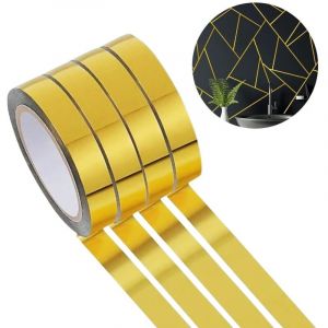 4 Rouleaux De Doré Ruban Adhésif Décoratif Pour Carrelag,Bricolage Autocollante Joint Ligne Bande(10 Mm x 50 m) Ruban Adhésif Doré Pour