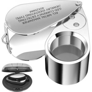 Loupe Bijoutier, 40X Loupe Pliable En M&eacute;tal Avec Uv Et Led Lumineuses, Loupe De Bijoutier Facile &Agrave; Porter, Convient Pour L'Ar