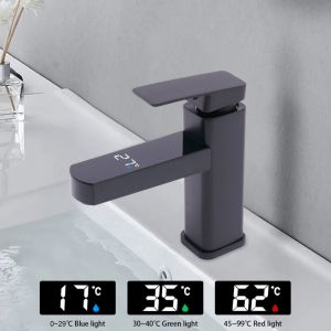 Robinet Salle de bains LED numérique Bassin Robinet Robinet Salle De Bains Évier Mitigeur Mitigeur G1 / 2 " interface Évier Robinets (noir)