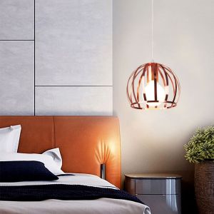 Industriel Lustre Suspension E27 Cage en M&eacute;tal Luminaire de Plafond pour Salon Restaurant Salle Chambre Or Rose