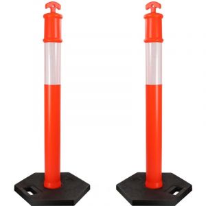 Kit 2x Poteau de balisage pu Orange / Blanc 110cm 110 x 42 x 42 cm Poids 7kg Poteau de signalisation avec socle Pr&eacute;vention danger Borne amovible