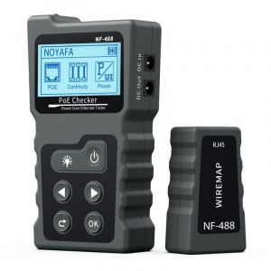Jusch - Testeur de Tension et de Courant PoE avec Testeur de Câble lcd avec Fonction poe, Testeur de Câble Réseau Testeur de Réseau, NF-488