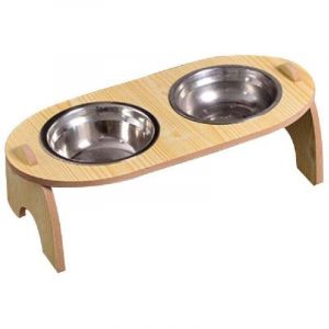 YMYNY Gamelle double sur&eacute;lev&eacute;e pour chiens et chats avec base en bois pour animaux de compagnie -