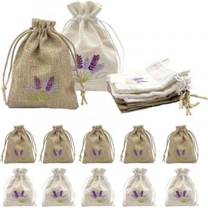 Lot de 12 sachets de lavande vides &agrave; remplir, sacs en toile de jute avec cordon de serrage, coton et lin, bijoux de mariage, &eacute;pices et herbes