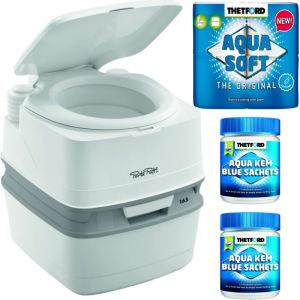 PACK THETFORD PORTA POTTI 165 Toilette portable Camping-car + Aqua soft + 2x Aqua-Kem