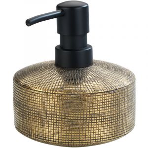 Distributeur Savon Liquide en céramique 400ml Rivara Wenko Rechargeable, Antifuite, Céramique à relief peint à la main fini or, 10,5 x 12 cm, Doré