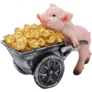 Statue de cochon porte-bonheur, apparence vive, d&eacute;tails r&eacute;alistes, ornement en r&eacute;sine polyvalent pour salon et bureau