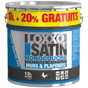 Loxxo - Peinture Acrylique Murs & Plafonds - Monocouche - Blanc Satin Couleur: Blanc - Conditionnement: 10L + 20% - Blanc