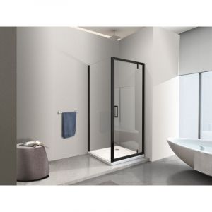 Nala - Douche - paroi lat&eacute;rale fixe et porte roto-translante - pivots asym&eacute;triques, verre 8 mm h 200 noir mat 120 (118-120) fixe x porte 85 (82-85)