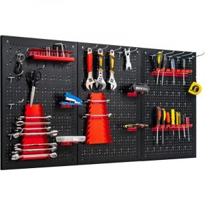 Costway - Organiseur Mural en Panneau Perforé, Kit de Rangement d'Outils en Métal avec 3 Panneaux Perforés 25 Accessoires de Suspension, Porte-outils