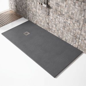 Receveur de douche 120x150cm extra plat MADISON en r&eacute;sine surface ardois&eacute;e anthracite