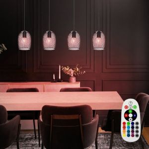 Plafonnier suspendu spot télécommande tresse lampe suspension noire dimmable dans un ensemble comprenant des ampoules led rvb