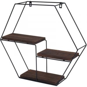 Tag&egrave;re murale HHG 608, &Eacute;tag&egrave;re suspendue &Eacute;tag&egrave;re flottante, 3 &eacute;tag&egrave;res M&eacute;tal Bois massif Industriel 43x49x11cm, brun fonc&eacute;