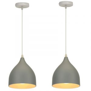 Wottes - Lot de 2 Suspension Lampe de Salon Industrielle Suspension Luminaire E27 60W Lustre Diamètre 17CM pour Cuisine Chambre Corridor Gris