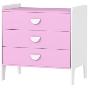 Commode enfant 3 tiroirs MDF rose et blanc rangement chambre design Armoire fonctionnelle parfaite pour une chambre de fille ou garçon
