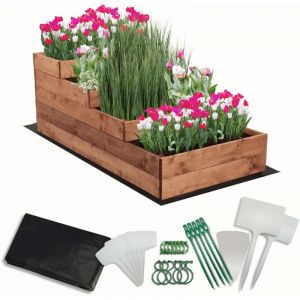 MODO24 Carr&eacute; potager sur&eacute;lev&eacute; en bois, 4 niveaux en cascade, 45x60x120 cm, jardin/terrasse, kit jardinier inclus, brun impr&eacute;gn&eacute;
