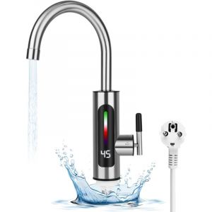 XVX - Robinet de chauffage électrique en acier inoxydable, robinet d'eau chaude électrique instantané rotatif à 360 °, affichage de la température à