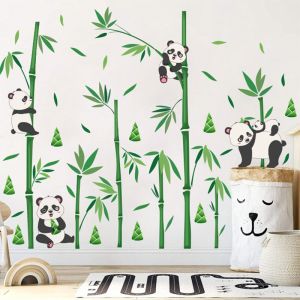 Sollbry - Stickers Muraux Enfants Panda Autocollant Mural Bambou Animaux de la Forêt Deco Stickers Chambre Enfants Fille Garçon Bébé Décoration