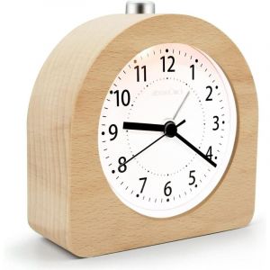 Réveil Matin à Piles Fonction Snooze Réveil Bois de Voyage Lumineux Réveil Analogique Silencieux sans Tic-Tac Horloge à Aiguilles Alarme Sonore