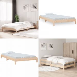 Lit empilable sans matelas 100x200 cm bois massif de pin - Lit En Bois - Lit Superposable - Lit Design - Lit Simple - Chambre &Agrave; Coucher - Home &