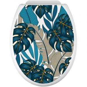 Lumaléa - Stickers Abattant wc - Feuilles Tropicales - 35x43 cm - Adhésif + Protection brillante