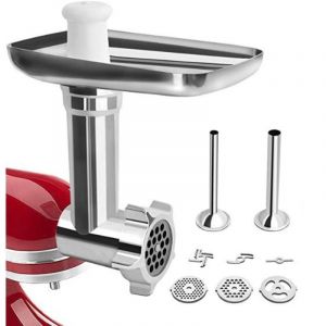 Hachoir à Viande de kitchenaid accessoires, Hachoir KitchenAid pour Robot Pâtissier, avec 3 Plaques de Broyage et 2 Tubes à Farcir pour de Hachoir